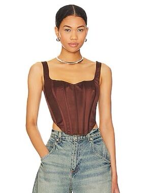 NWT, Bardot Satin Corset Boustier Large, Chocolate